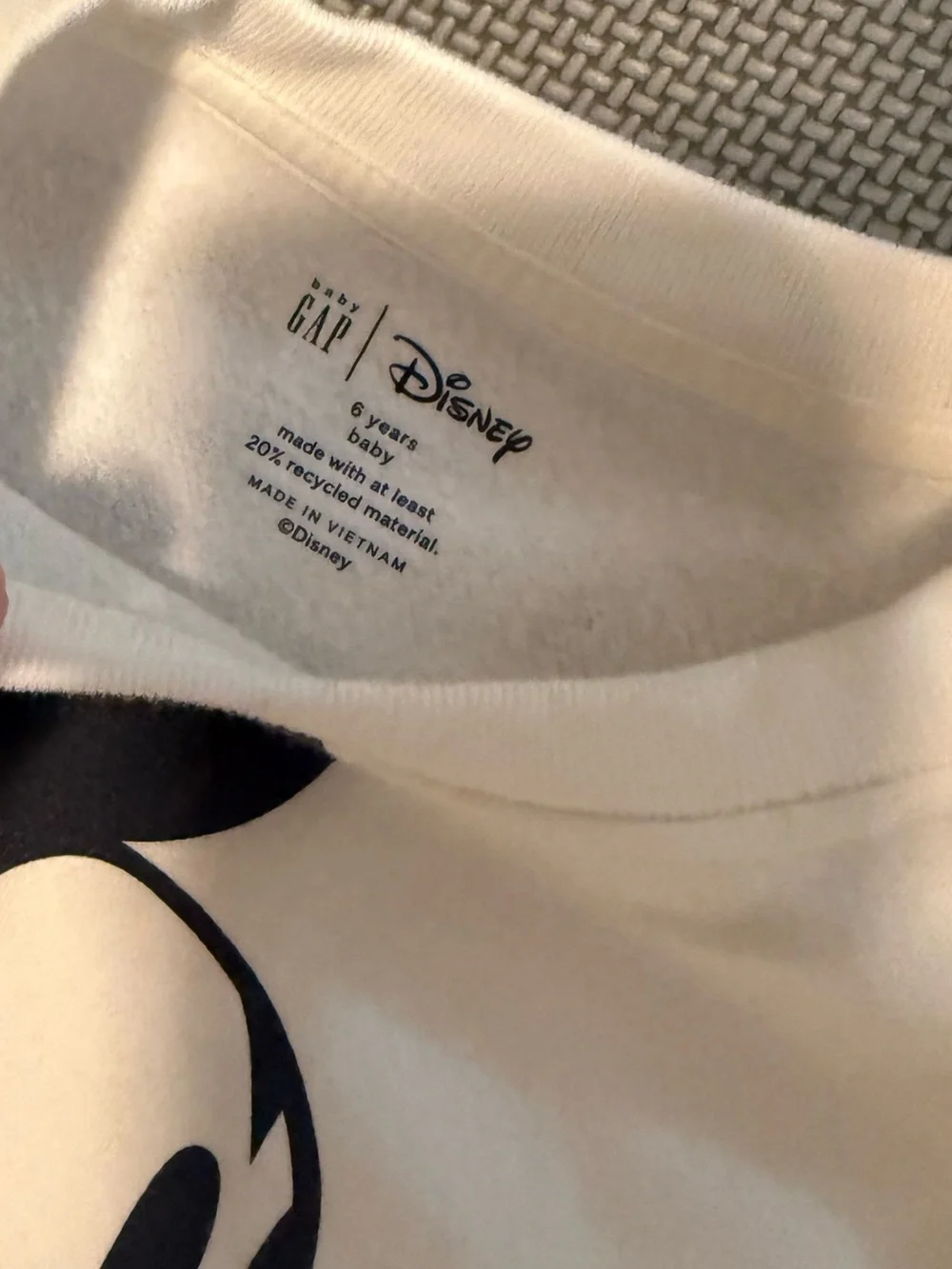 Gap / Disney White Sweatshirt with Black Mickey Graphic